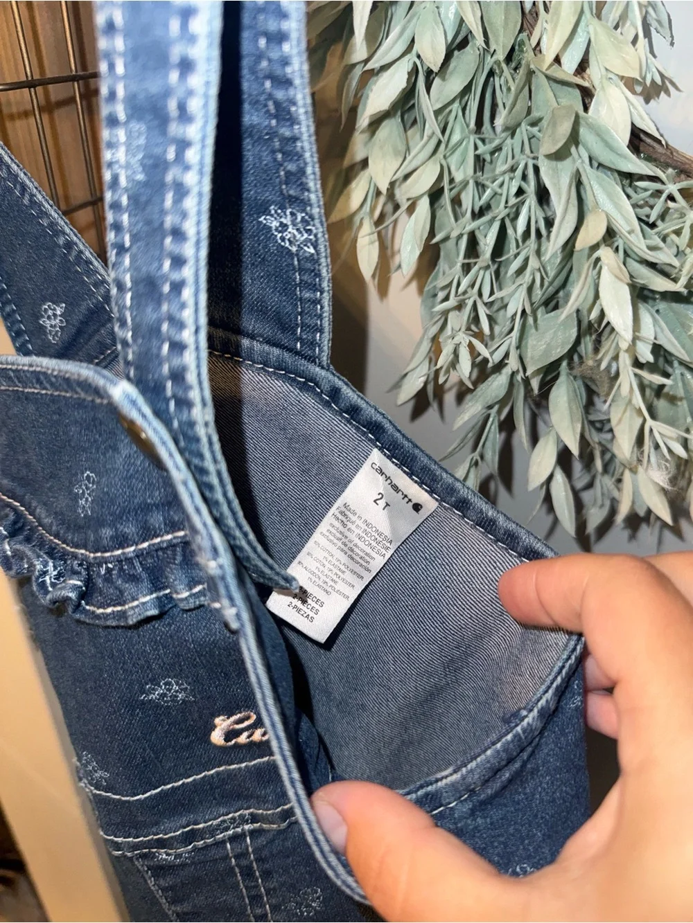 Carhartt Dark Blue Denim Kids' Floral Print Overalls